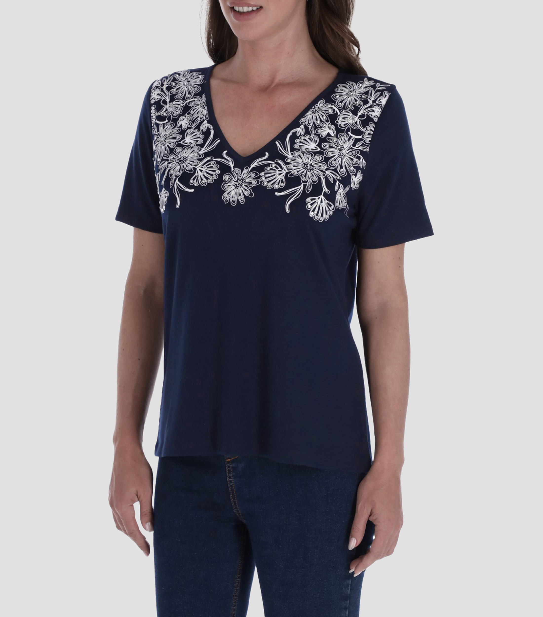 Blusa con flores manga corta Mujer